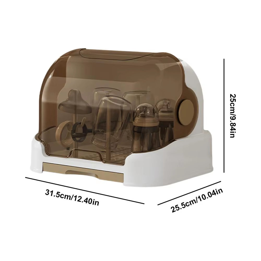 Baby Bottle Drying Rack with Removable Drip Tray Dustproof Bottle Storage Dust-Proof Portable Baby Bottle Storage Box with Lid