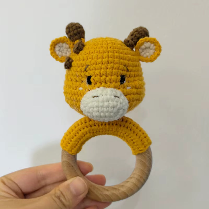 Baby Music Rattle Toy Newborn Dog Crochet Rattle Cute Animal Crochet Rattle Soother Wooden Bracelet Teether Kids Wooden Toys