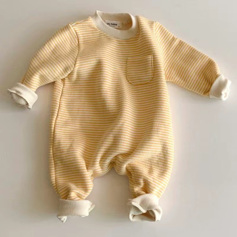 2025 Autumn New Baby Boy Girl Long Sleeve Romper Cotton Newborn Fashion Striped Jumpsuit Infant Simple Casual Clothes 0-24M