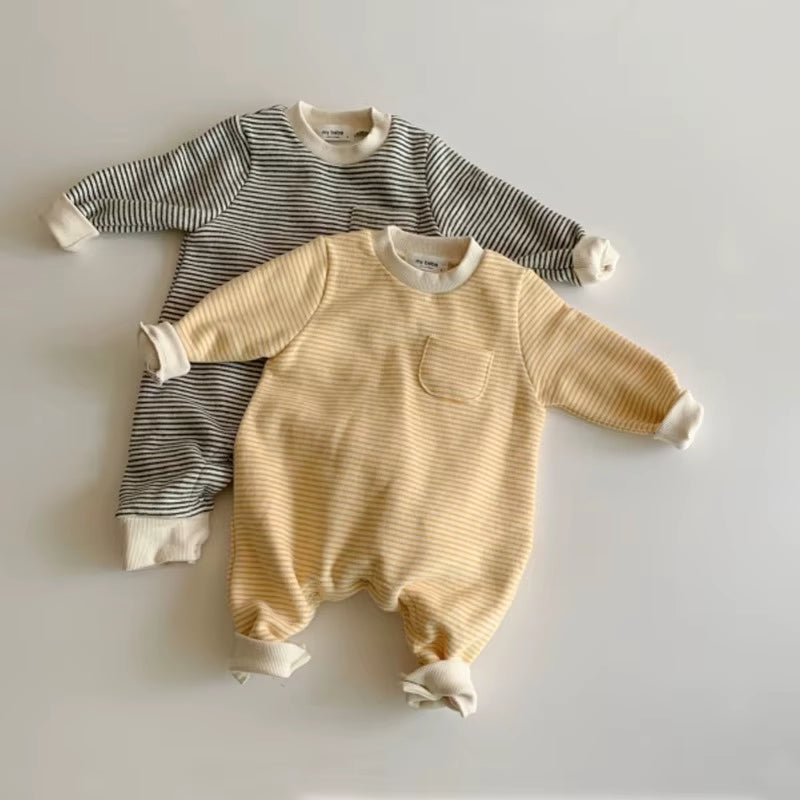 2025 Autumn New Baby Boy Girl Long Sleeve Romper Cotton Newborn Fashion Striped Jumpsuit Infant Simple Casual Clothes 0-24M