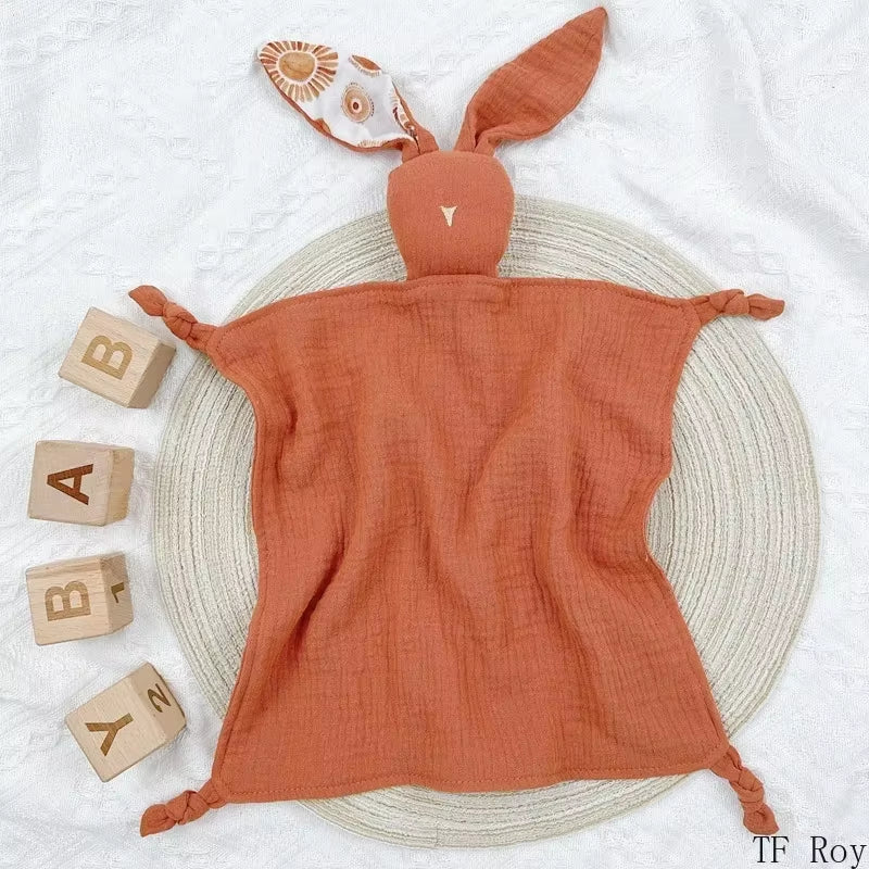 Cute Baby Rabbit Cat Comforter Soft Cotton Sleeping Dolls Soothing Cloth Blanket Baby Muslin Towel Newborn Appease Towel Bibs