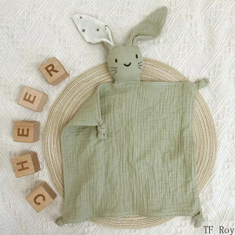Cute Baby Rabbit Cat Comforter Soft Cotton Sleeping Dolls Soothing Cloth Blanket Baby Muslin Towel Newborn Appease Towel Bibs