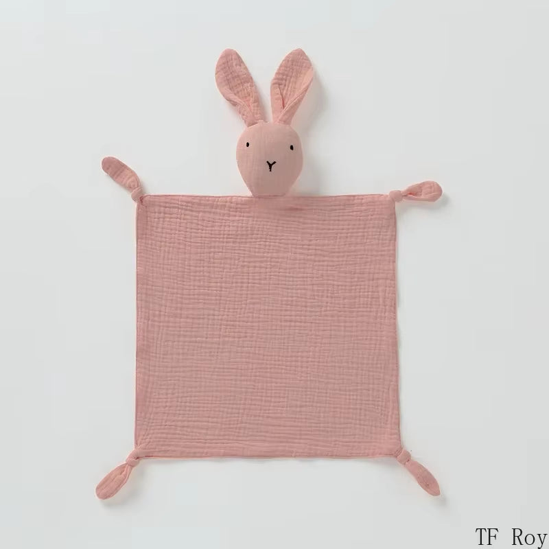 Cute Baby Rabbit Cat Comforter Soft Cotton Sleeping Dolls Soothing Cloth Blanket Baby Muslin Towel Newborn Appease Towel Bibs
