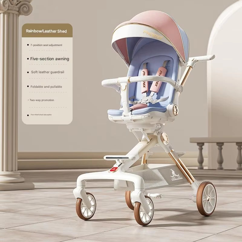 Fold Infant Bidirectional Shock Absorption Baby Handcart Reclining Out Shade Cortex Seat