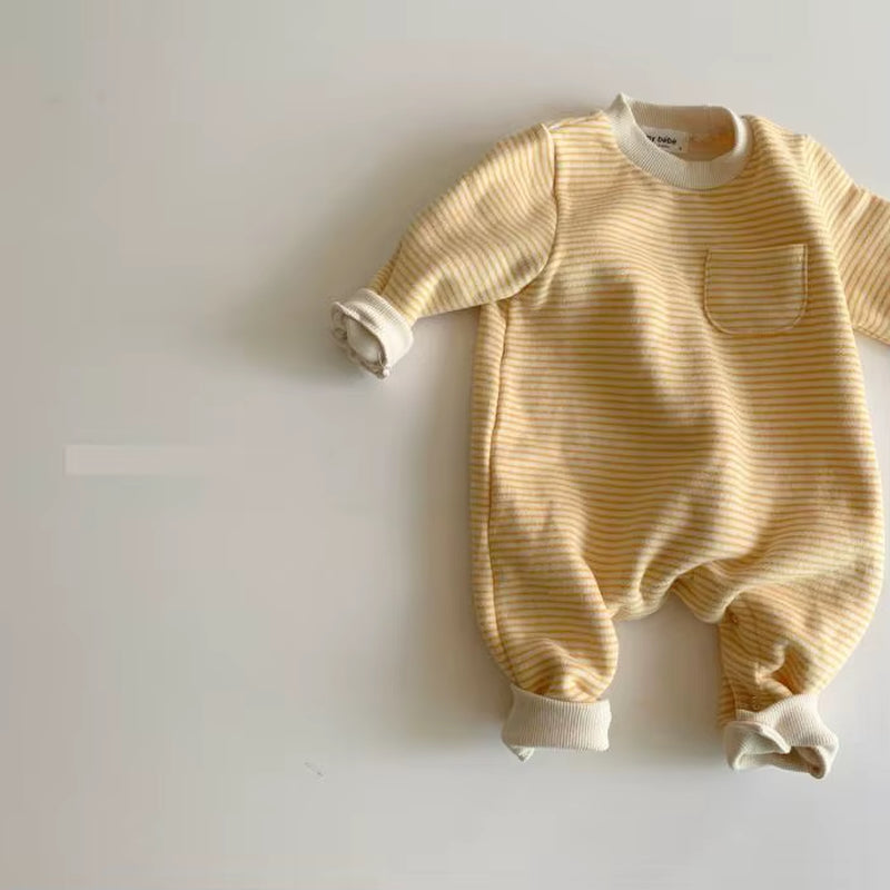 2025 Autumn New Baby Boy Girl Long Sleeve Romper Cotton Newborn Fashion Striped Jumpsuit Infant Simple Casual Clothes 0-24M