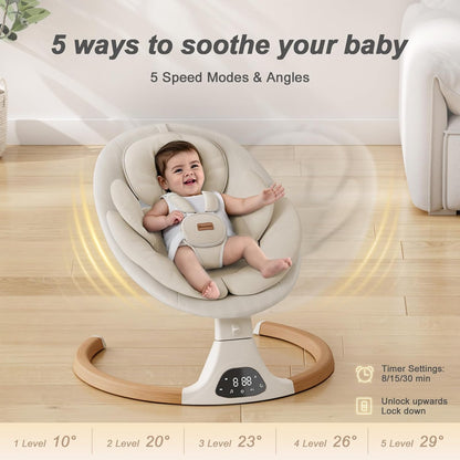Baby Swings for Infants,  Baby Swing, Bluetooth Infant Swing with Music Speaker, 5 Speeds and Remote Control, Indoor & Outdoor Use (Beige)