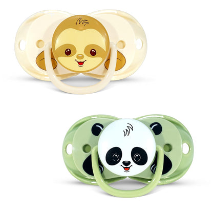 Keep-It-Kleen Baby Pacifier 2-Pack Closes When Dropped - Bpa-Free Silicone Orthodontic Nipple, Ideal for Travel, Nipple Stays Clean, 0-36 Months - Panda/Sloth Design