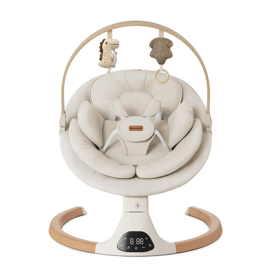 Baby Swings for Infants,  Baby Swing, Bluetooth Infant Swing with Music Speaker, 5 Speeds and Remote Control, Indoor & Outdoor Use (Beige)