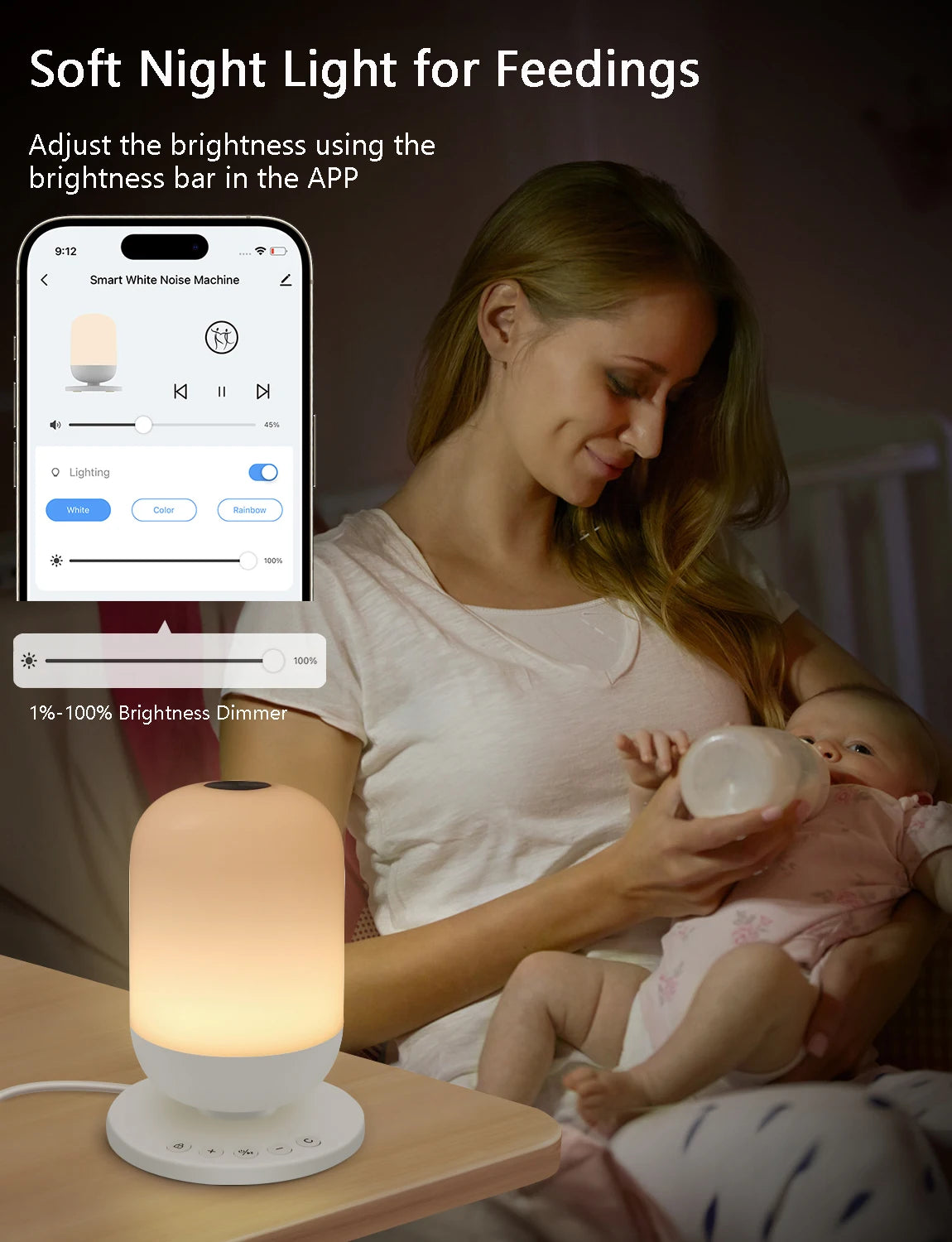 Tuya App Smart White Noise Machine Baby Sleep Sound Machine Colorful Night Lights 34 Soothing Sounds Supports APP Remote Control
