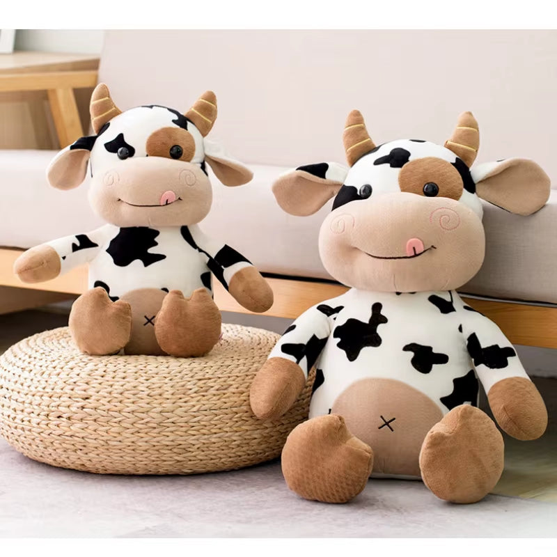 26CM Simulation Cattle Animals Plush Toys Cartoon Milk Cow Plush Doll Soft Stuffed Sweater Cow Pillow Home Decoration Toy