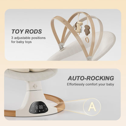 Baby Swings for Infants,  Baby Swing, Bluetooth Infant Swing with Music Speaker, 5 Speeds and Remote Control, Indoor & Outdoor Use (Beige)