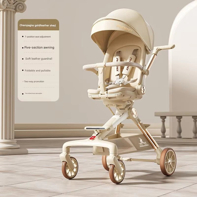 Fold Infant Bidirectional Shock Absorption Baby Handcart Reclining Out Shade Cortex Seat