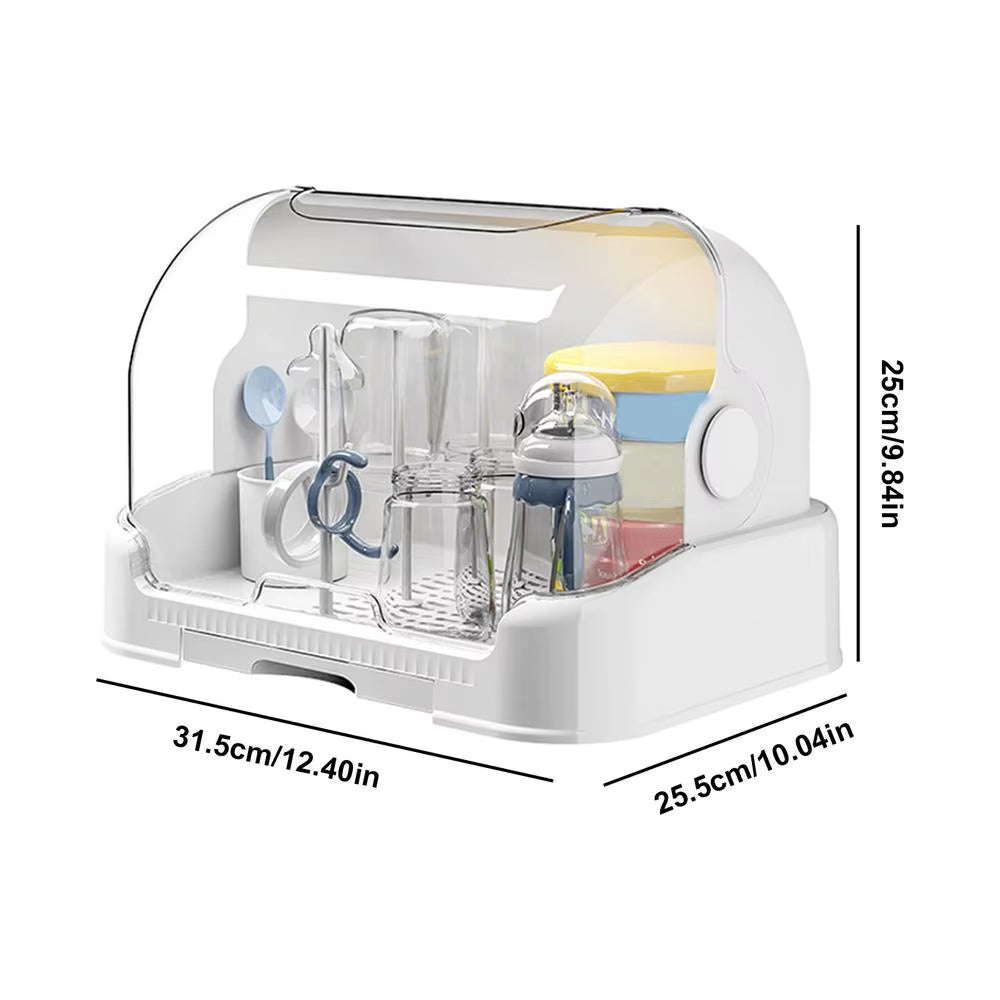 Baby Bottle Drying Rack with Removable Drip Tray Dustproof Bottle Storage Dust-Proof Portable Baby Bottle Storage Box with Lid