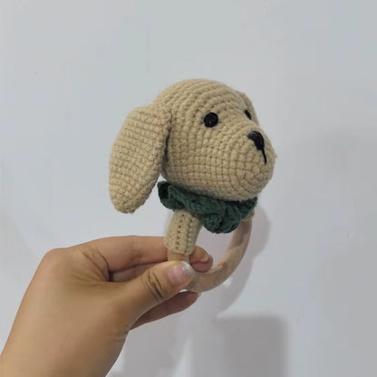 Baby Music Rattle Toy Newborn Dog Crochet Rattle Cute Animal Crochet Rattle Soother Wooden Bracelet Teether Kids Wooden Toys