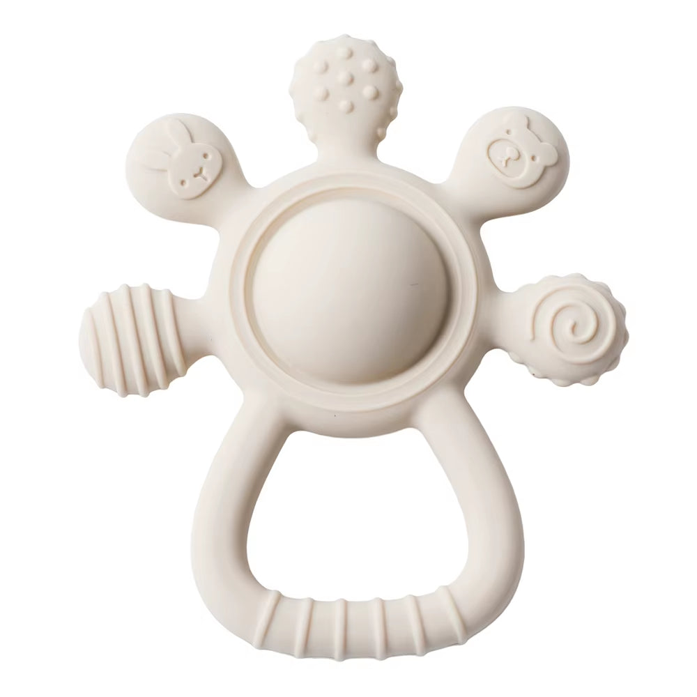 BPA Free Silicone Teether Food Grade Baby 0-12 Toys Teething Rattle Sensory Toys for Toddlers Silicone Hand Bell Soothing Toys