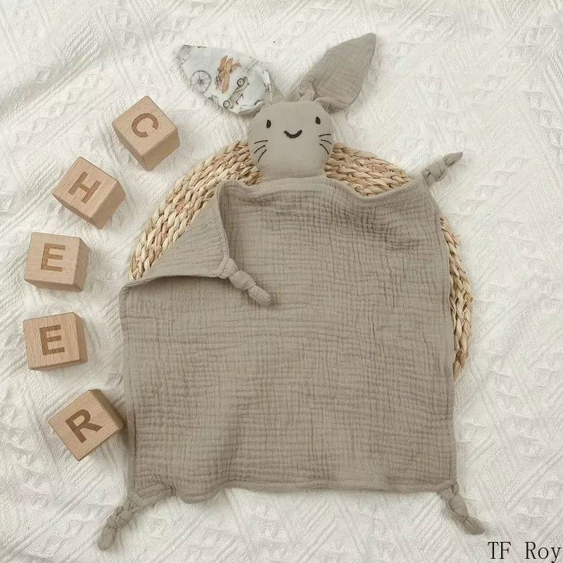 Cute Baby Rabbit Cat Comforter Soft Cotton Sleeping Dolls Soothing Cloth Blanket Baby Muslin Towel Newborn Appease Towel Bibs
