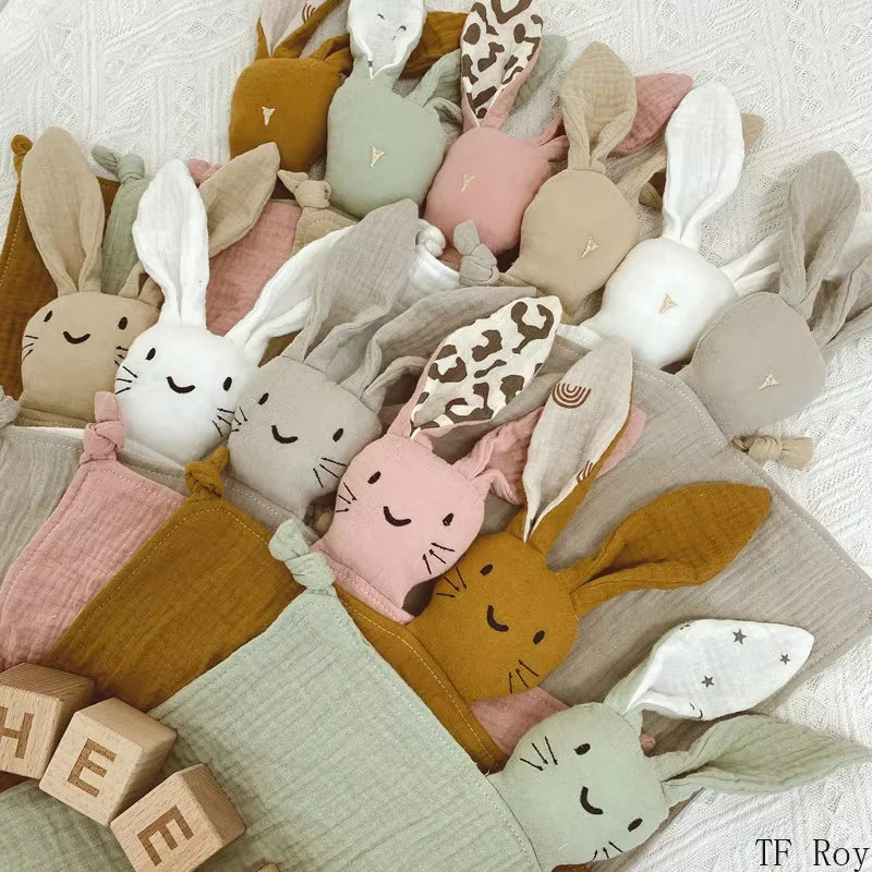 Cute Baby Rabbit Cat Comforter Soft Cotton Sleeping Dolls Soothing Cloth Blanket Baby Muslin Towel Newborn Appease Towel Bibs
