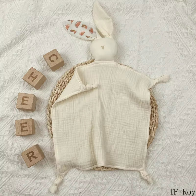 Cute Baby Rabbit Cat Comforter Soft Cotton Sleeping Dolls Soothing Cloth Blanket Baby Muslin Towel Newborn Appease Towel Bibs