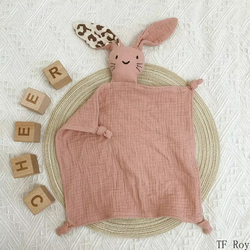 Cute Baby Rabbit Cat Comforter Soft Cotton Sleeping Dolls Soothing Cloth Blanket Baby Muslin Towel Newborn Appease Towel Bibs