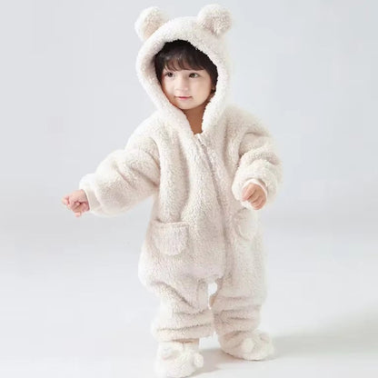 Autumn Spring Clothes Newborn Baby Boys Fleece Cotton Jumpsuit for Baby Girls Hooded Romper Infant Christmas Costumes 0-18M