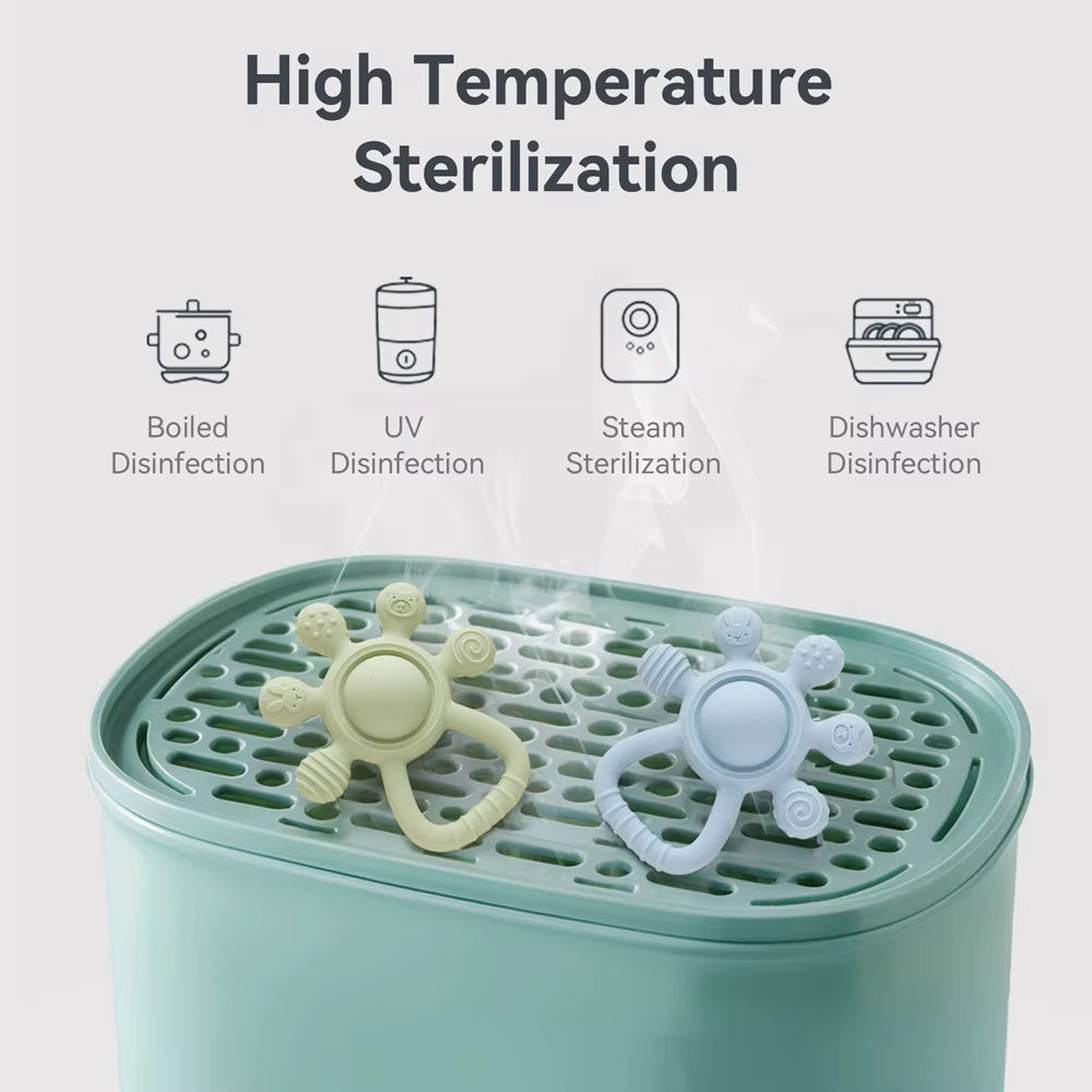 BPA Free Silicone Teether Food Grade Baby 0-12 Toys Teething Rattle Sensory Toys for Toddlers Silicone Hand Bell Soothing Toys