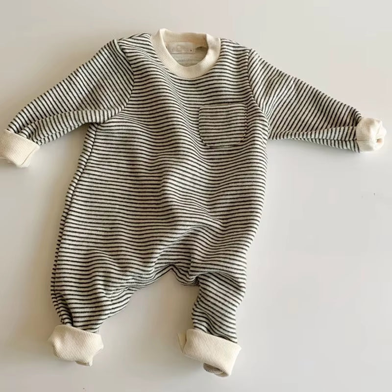 2025 Autumn New Baby Boy Girl Long Sleeve Romper Cotton Newborn Fashion Striped Jumpsuit Infant Simple Casual Clothes 0-24M