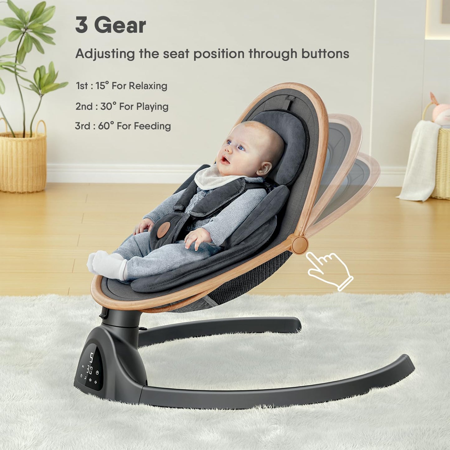 Baby Swings for Infants,  Bluetooth Infant Swing with Music Speaker with 3 Seat Positions, 5 Speeds and Remote Control - Portable Baby Swing for Indoor and Outdoor (Black)