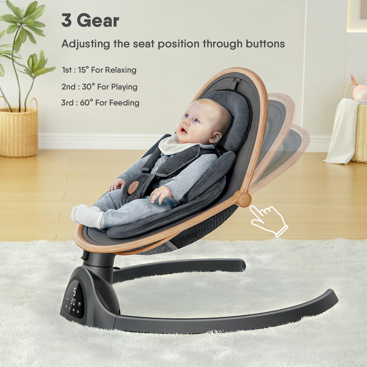 Baby Swings for Infants,  Bluetooth Infant Swing with Music Speaker with 3 Seat Positions, 5 Speeds and Remote Control - Portable Baby Swing for Indoor and Outdoor (Black)
