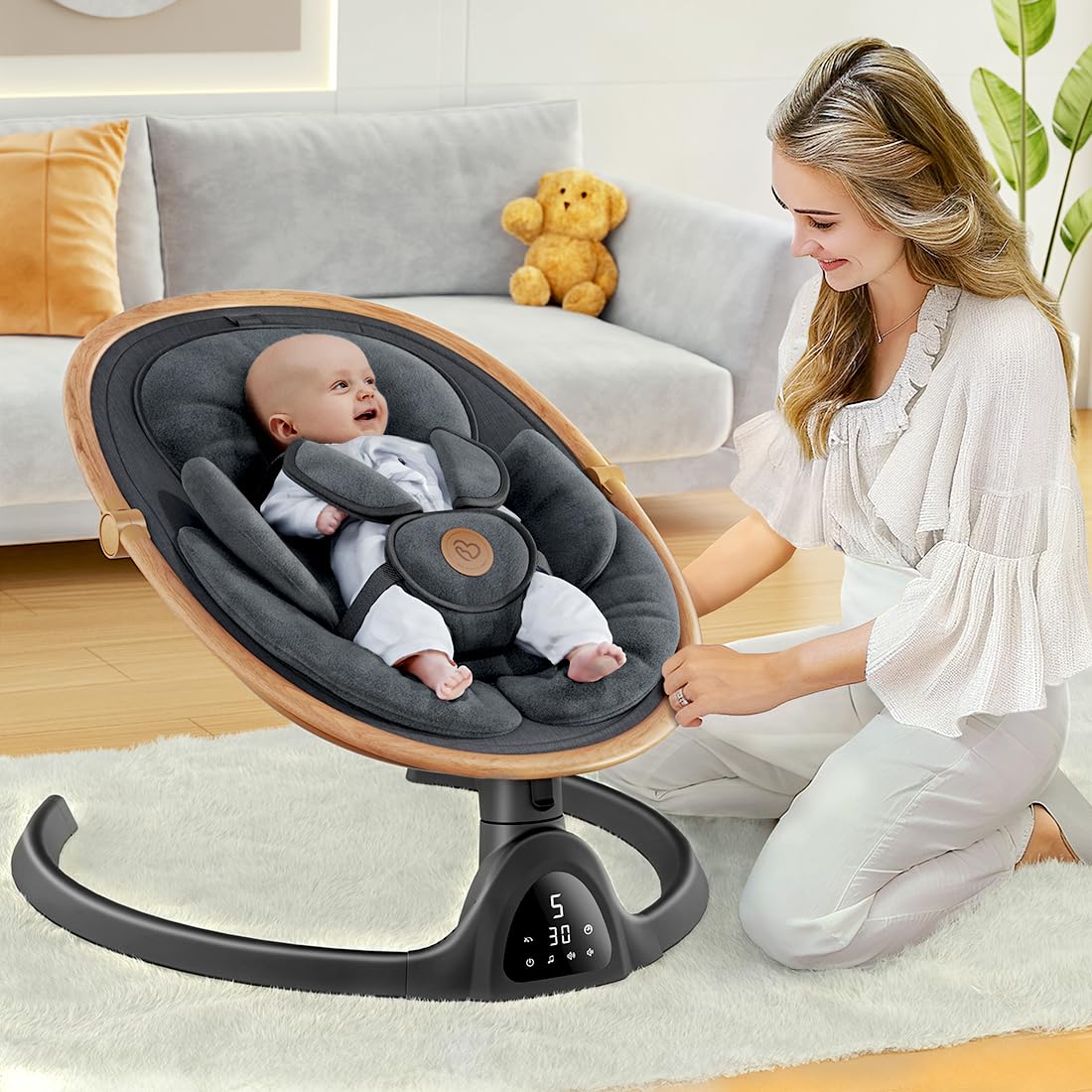 Baby Swings for Infants,  Bluetooth Infant Swing with Music Speaker with 3 Seat Positions, 5 Speeds and Remote Control - Portable Baby Swing for Indoor and Outdoor (Black)