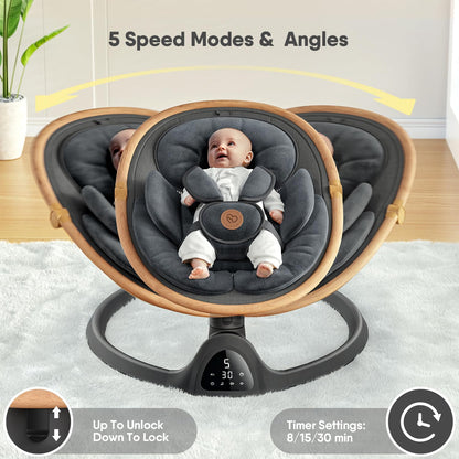 Baby Swings for Infants,  Bluetooth Infant Swing with Music Speaker with 3 Seat Positions, 5 Speeds and Remote Control - Portable Baby Swing for Indoor and Outdoor (Black)