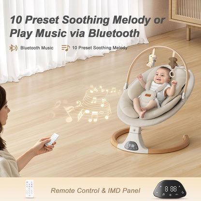 Baby Swings for Infants,  Baby Swing, Bluetooth Infant Swing with Music Speaker, 5 Speeds and Remote Control, Indoor & Outdoor Use (Beige)