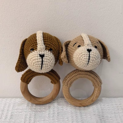 Baby Music Rattle Toy Newborn Dog Crochet Rattle Cute Animal Crochet Rattle Soother Wooden Bracelet Teether Kids Wooden Toys