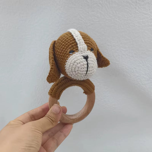 Baby Music Rattle Toy Newborn Dog Crochet Rattle Cute Animal Crochet Rattle Soother Wooden Bracelet Teether Kids Wooden Toys