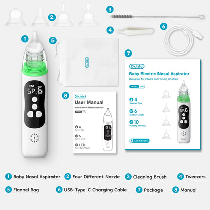 MAMIJOY Baby Electric Nasal Aspirator Nose Suction Device with Food Grade Silicone Mouthpiece 6 Suction Modes and Soothing Music