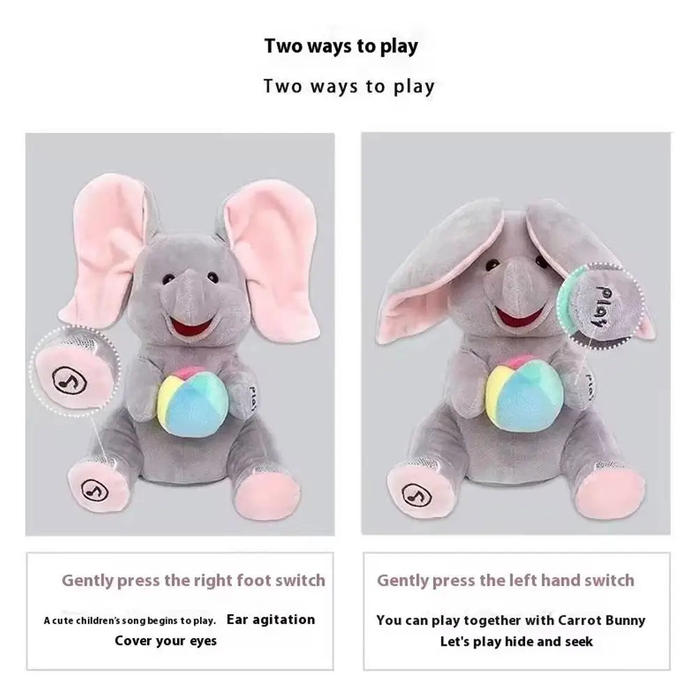 Hide-And-Seek Elephant Plush Toy Flapping Ears with Cheerful Songs Elephant Soft Soothing New Born Gift for 3-12 Months