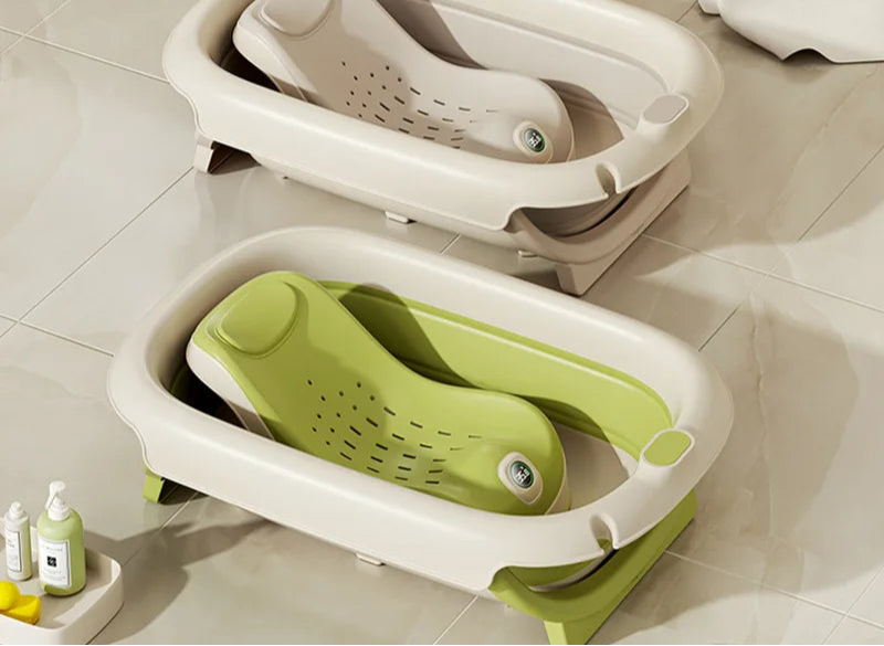 Real-Time Temperature Silicone Baby Take a Bath Bathtub Non-Slip Foot Bath Bucket Folding Bathroom with Temperature Sensing