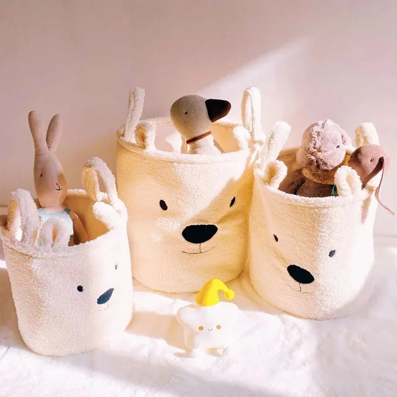 Lambswool Pet Toys Snacks Canvas Storage Basket Bear Dirty Clothes Basket Children'S Toys Super Soft Touch Charpa Cotton