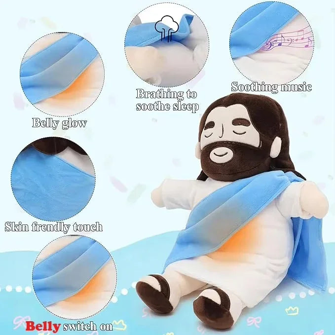 Cartoon Breathing Jesus Plush Soothing Toys Doll Baby Children Soft Lamp Music Sleep Soothes Companion Kid Easter Christma Gift