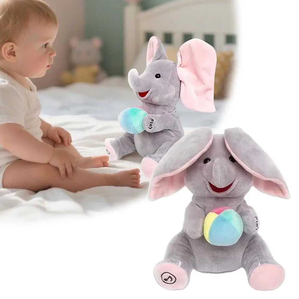Hide-And-Seek Elephant Plush Toy Flapping Ears with Cheerful Songs Elephant Soft Soothing New Born Gift for 3-12 Months