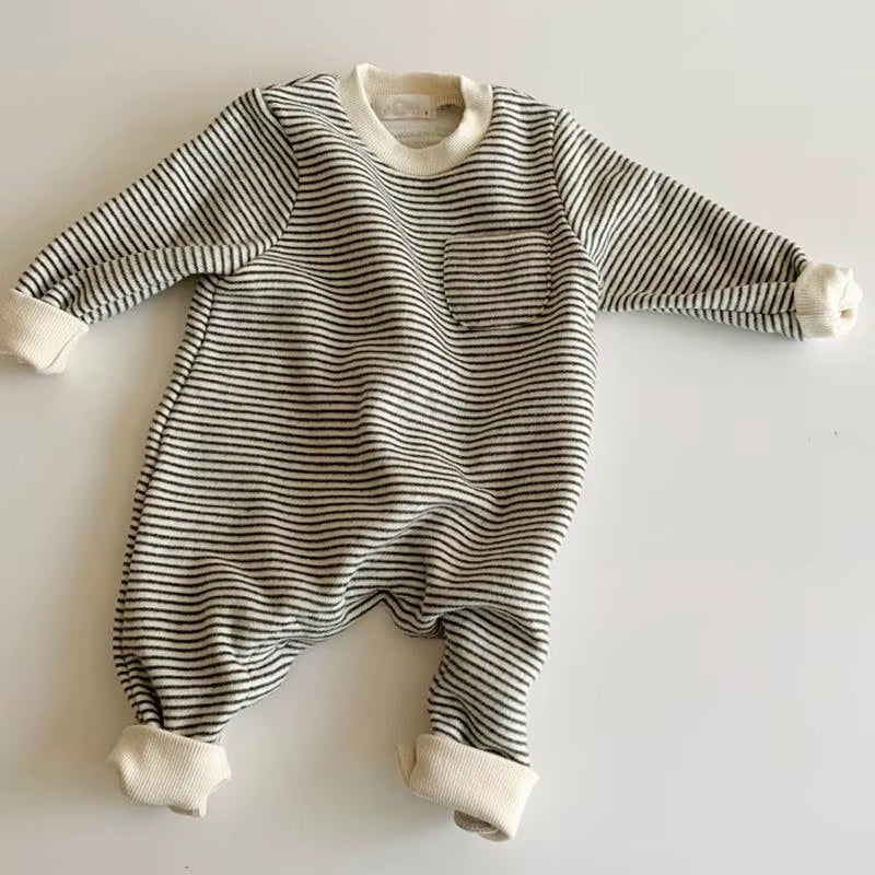 2025 Autumn New Baby Boy Girl Long Sleeve Romper Cotton Newborn Fashion Striped Jumpsuit Infant Simple Casual Clothes 0-24M