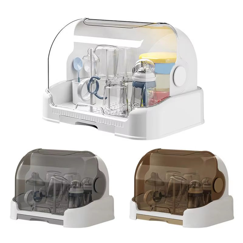 Baby Bottle Drying Rack with Removable Drip Tray Dustproof Bottle Storage Dust-Proof Portable Baby Bottle Storage Box with Lid
