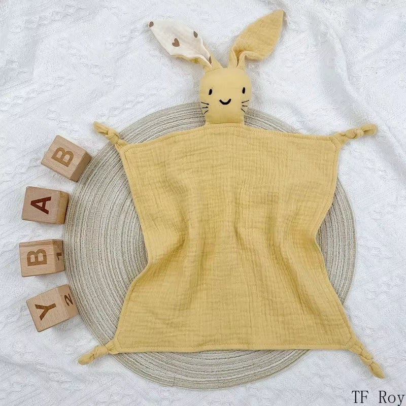 Cute Baby Rabbit Cat Comforter Soft Cotton Sleeping Dolls Soothing Cloth Blanket Baby Muslin Towel Newborn Appease Towel Bibs