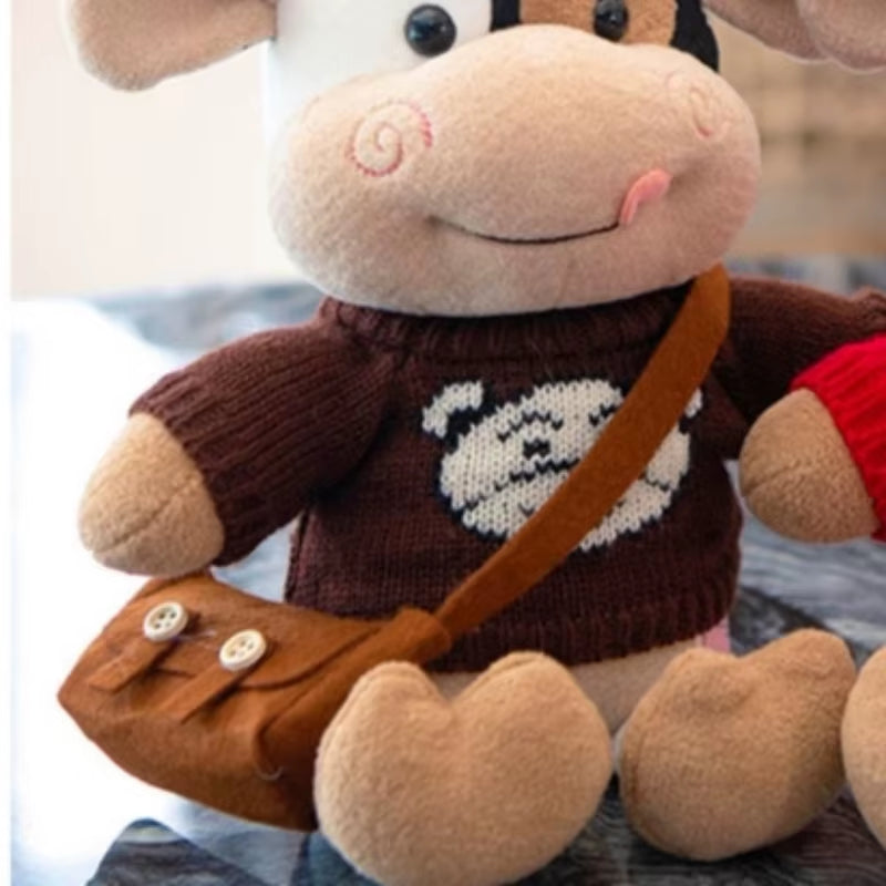 26CM Simulation Cattle Animals Plush Toys Cartoon Milk Cow Plush Doll Soft Stuffed Sweater Cow Pillow Home Decoration Toy