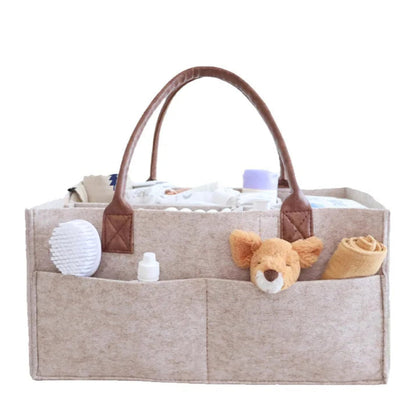 Baby Felt Storage Nursery Organizer Basket Infant Diaper Bag with Handle Caddy Changing Nappy Kids Storage Carrier Large Pocket