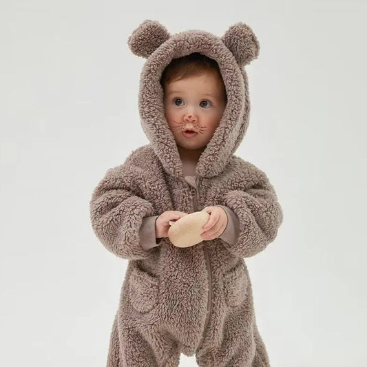 Autumn Spring Clothes Newborn Baby Boys Fleece Cotton Jumpsuit for Baby Girls Hooded Romper Infant Christmas Costumes 0-18M