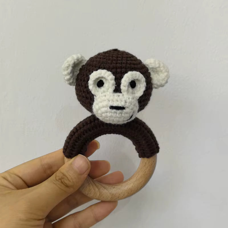 Baby Music Rattle Toy Newborn Dog Crochet Rattle Cute Animal Crochet Rattle Soother Wooden Bracelet Teether Kids Wooden Toys