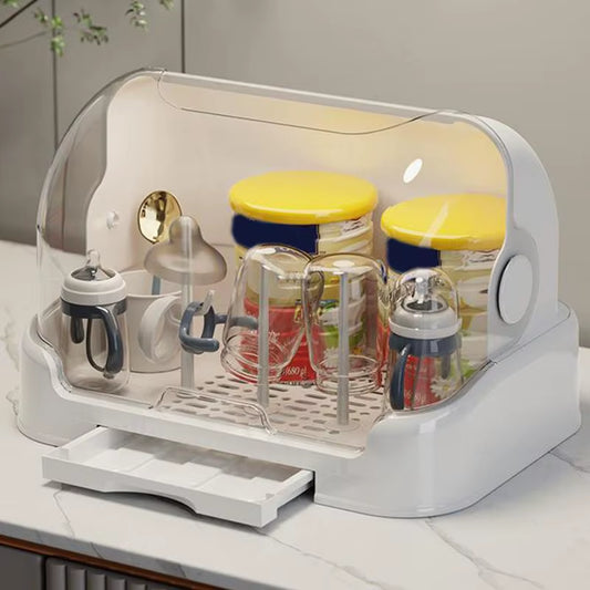 Baby Bottle Drying Rack with Removable Drip Tray Dustproof Bottle Storage Dust-Proof Portable Baby Bottle Storage Box with Lid