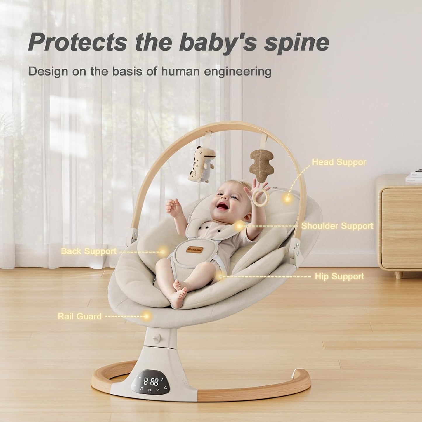 Baby Swings for Infants,  Baby Swing, Bluetooth Infant Swing with Music Speaker, 5 Speeds and Remote Control, Indoor & Outdoor Use (Beige)