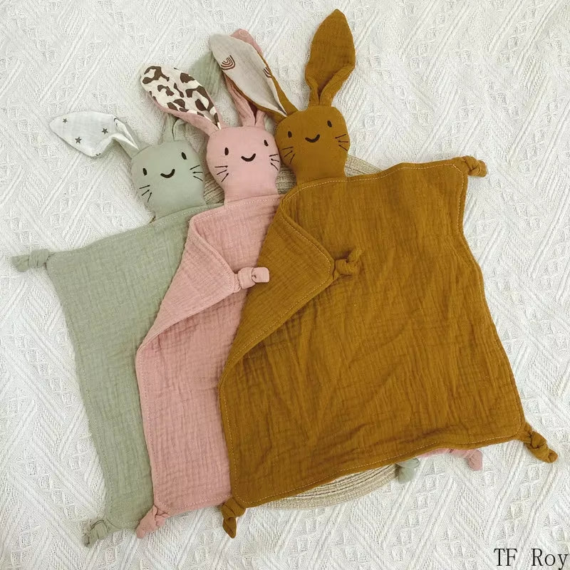 Cute Baby Rabbit Cat Comforter Soft Cotton Sleeping Dolls Soothing Cloth Blanket Baby Muslin Towel Newborn Appease Towel Bibs