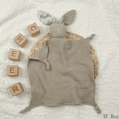 Cute Baby Rabbit Cat Comforter Soft Cotton Sleeping Dolls Soothing Cloth Blanket Baby Muslin Towel Newborn Appease Towel Bibs